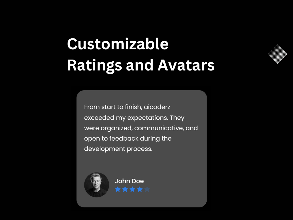 Customizable Review Card with Customizable Ratings and Avatars